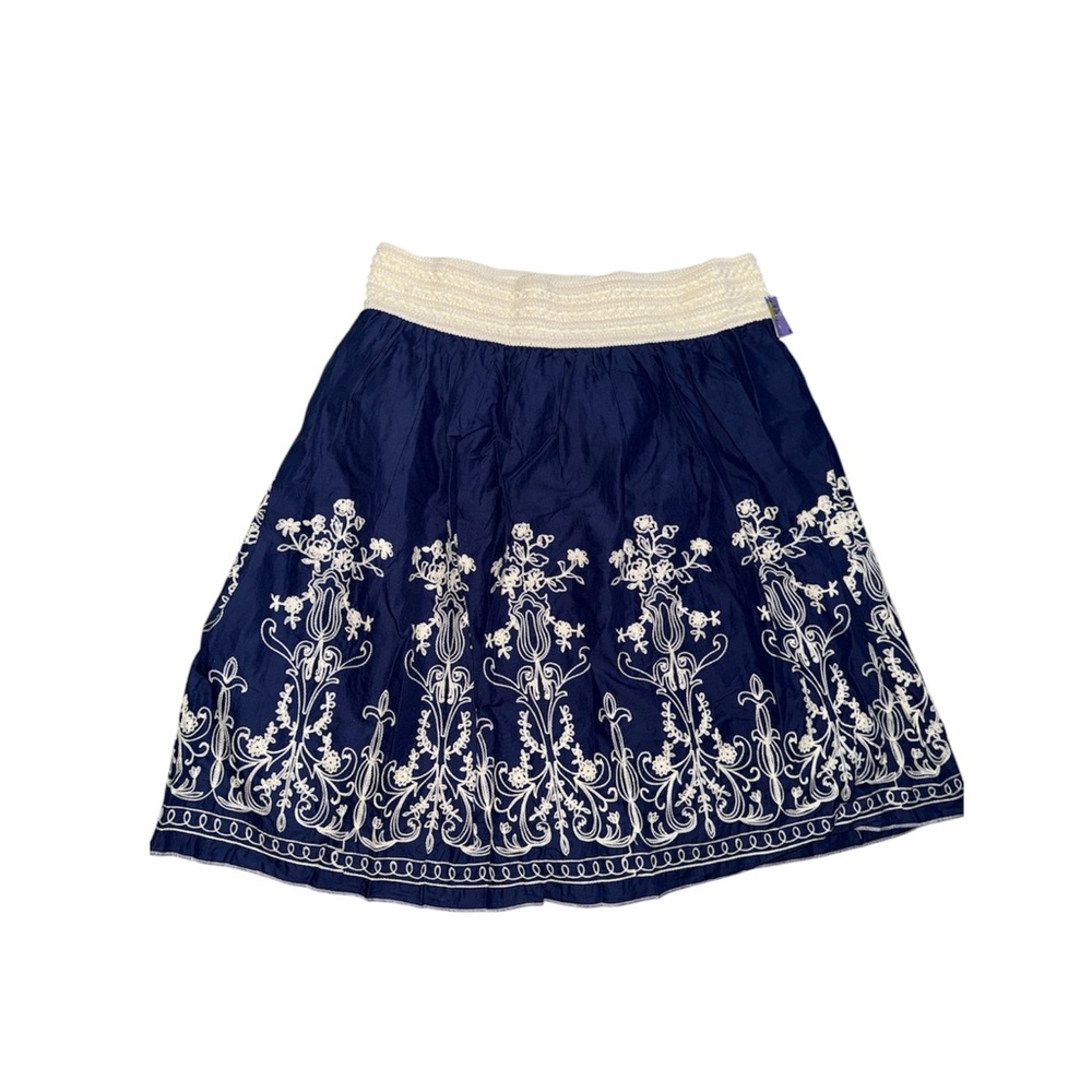Metro Wear Navy Skirt with Cream Embroidered Hem, Nwt, elastic, Lg